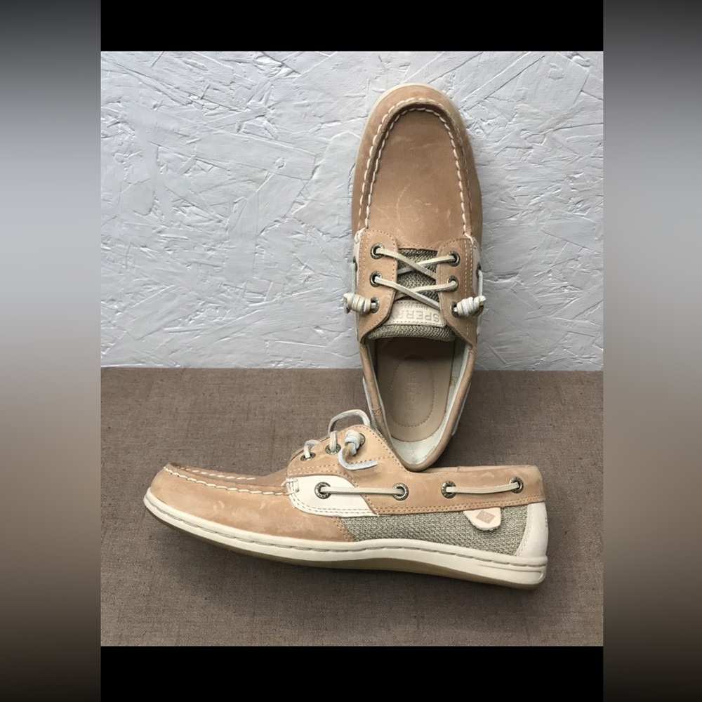 Sperry Songfish Women's Boat Shoes Tan Brown Leather 3-Eye Size 7.5 Linen/Oat